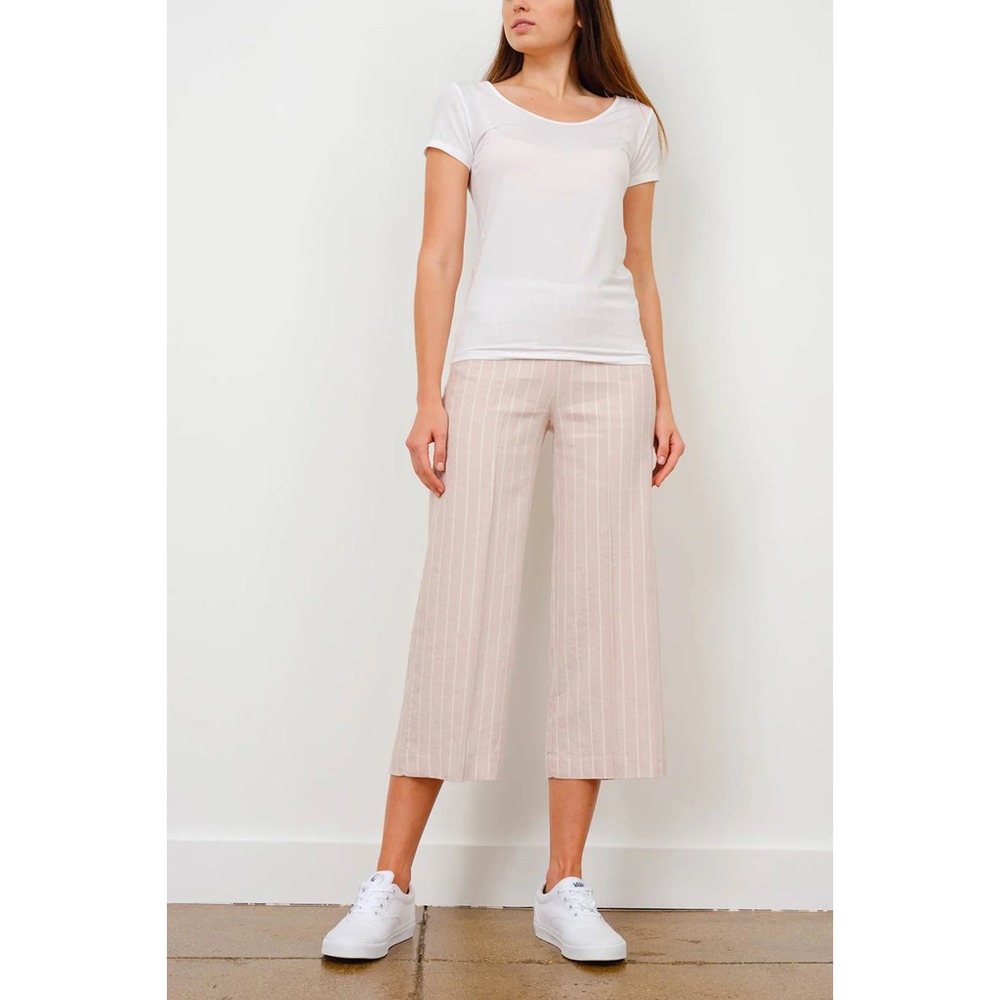 Avenue Montaigne Alex Ankle Crop Linen Pant Coastal Striped Chalk Rose Sz 8